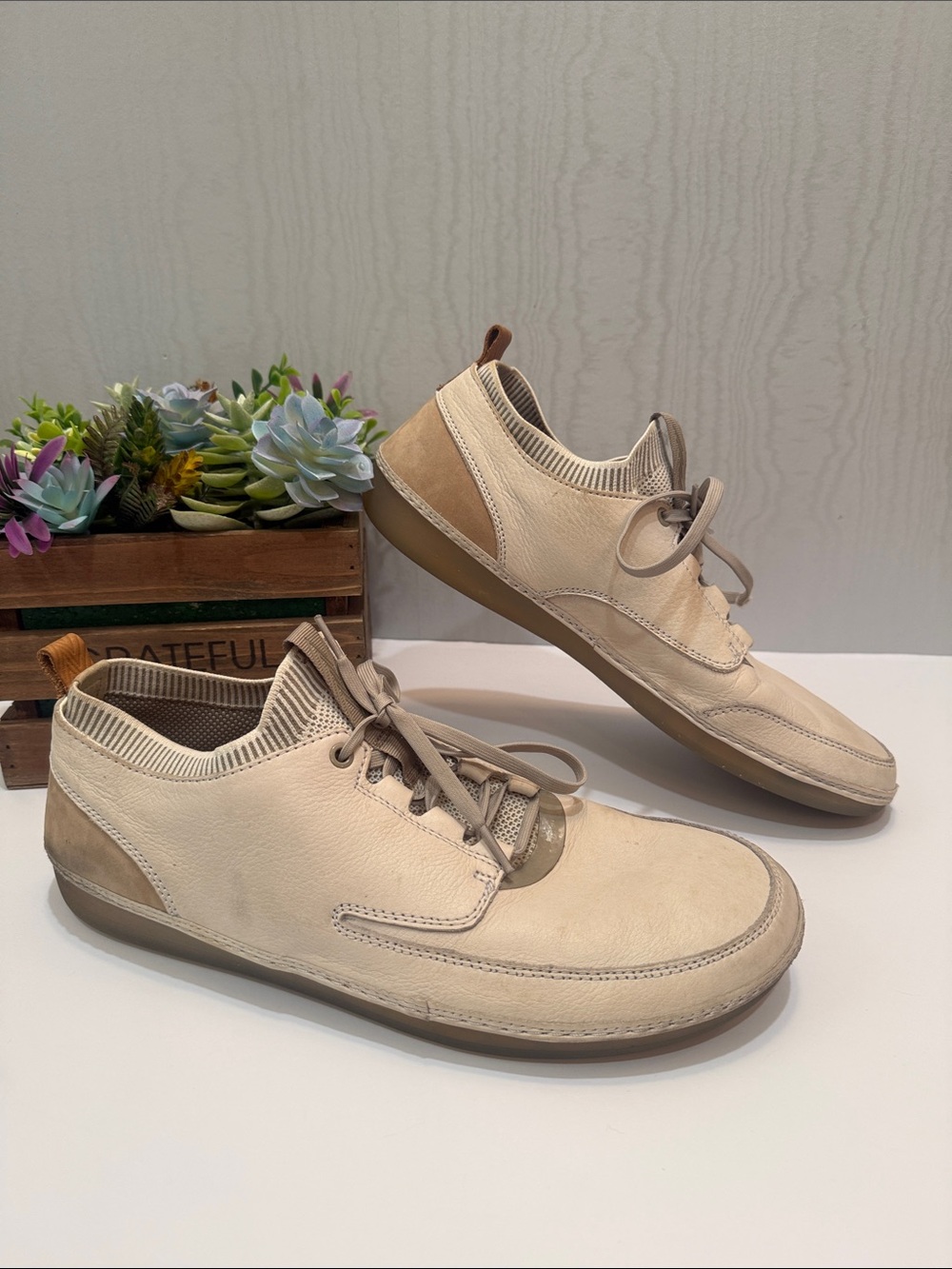 Clark’s Nature IV Leather Sneakers Cream Tan Men’s Sz 13